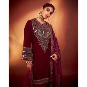 Bhanderi -BE - Conjunto de Top y Pantalón Morado de Diseño para Fiesta con Dupatta, Talla XL, 1000g - Product Image 5