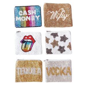 Latest Luxury Trendy BE MINE <b>Cute</b> Stylish Fancy New Design Top Fashionable Small Beaded Square Shape Christmas <b>Wallet</b> Bag - Product Image 5