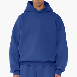 Sudadera con Capucha Extra Grande para Hombre, Azul Sólido, Tejida, Informal, Corte Regular, Manga Larga - Product Image 2