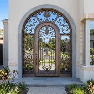 Royal Luxury Traditional Rust-Resistant Wrought Iron Exterior Entry Doors Decorative Glass Panels Easy Assembly Finished Surface - Product Image 4