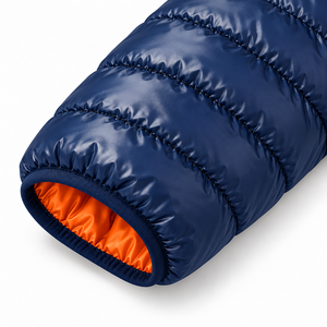 OEM Lightweight Quilted Bomber Jacket Autumn Reflective Sheen Outerwear Full Zip Stand Collar Contrast Lining Custom Patch Front - Product Image 5