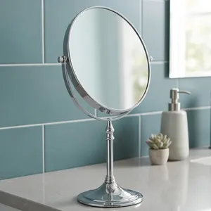 Round Tabletop <b>Vanity</b> <b>Mirror</b> with Stand Chrome Finish Dressing <b>Mirror</b> for <b>Makeup</b> Shaving & Home Decor - Product Image 2