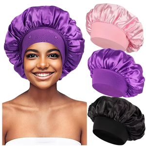 Gorro de satén suave personalizado con forro de seda, gorro grande de satén para el cabello, gorro de dormir para el hogar, gorro de ducha, cubierta para el cabello largo, herramienta de peluquería - Product Image 1
