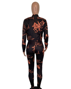 Mono negro de tirantes para mujer con estampado de letras naranjas, cintura alta, leggings ajustados de cuerpo entero, ropa de calle, primavera-verano - Product Image 5