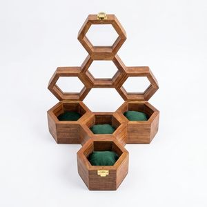 Ensemble de boîtes de rangement hexagonales en bois, faites à la main, polies, décoration de table, décoration moderne pour la maison - Product Image 2