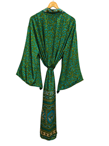 Bata de seda hasta el tobillo, multicolor, para dormir, estilo indio vintage, kimono de sari de seda reciclada - Product Image 2
