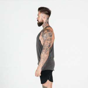 Customize Gym Tank <b>tops</b> Men's Gray Fitted Polyester Sporty Tank <b>Top</b> Quick Dry O-Neck Solid Color Breathable Gym <b>Vest</b> wears - Product Image 3