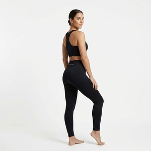 Women Black High Waist Seamless Yoga Leggings and <b>Racerback</b> Sports <b>Bra</b> Fitness Activewear Set - Product Image 1