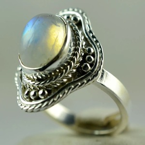 Blue Fire Rainbow Moonstone <b>Ring</b> 925 Sterling <b>Silver</b> Handmade <b>Statement</b> Promise <b>Ring</b> for Women Boho Oval June Birthstone Jewelry - Product Image 3