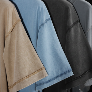 Vintage High Quality <b>Acid</b> Wash T-shirt Men 100% Cotton Knitted Oversized <b>Drop</b> Shoulder High Street Blank Quick Dry Feature Short - Product Image 4