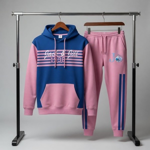 Ensemble de survêtement athlétique grec deux pièces bleu et rose pour femmes, style rétro Jack and Jill - Product Image 4