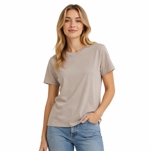 T-shirt à manches courtes col rond noir pour femme, coupe classique, tricoté, couleur unie, décontracté, à porter toute l'année - Product Image 2