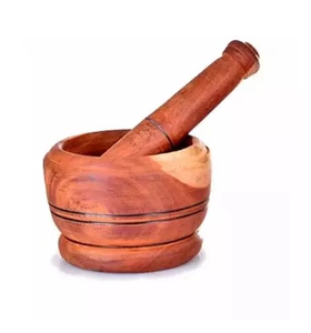 Mortero y pilón de madera de diseño elegante, martillado con motivos florales, de madera natural, ¡en oferta! - Product Image 6
