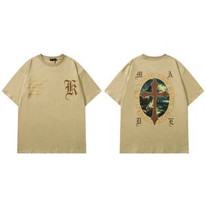 เสื้อยืดผู้ชายสไตล์อเมริกันวินเทจลายกากบาท แขนสั้น ยูนิเซ็กส์ รุ่นใหม่ ทรงโอเวอร์ไซส์ เสื้อยืดเทรนด์ใหม่ ผลิตโดย TRIOTAKE INDUSTRY - Product Image 3