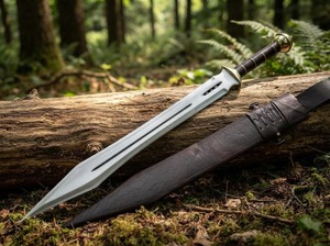 Espada de Acero al Carbono Hecha a Mano con Mango Envuelto en Cuero y Funda, Hoja Recta, Herramienta de Grado Industrial para Exteriores - Product Image 2