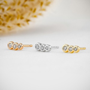 Solid 14K Gold Lab Grown Diamond Trio Bezel Set Stud <b>Earrings</b> for Women-Wedding Anniversary Party Elegant Jewelry - Product Image 3