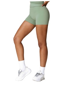Shorts Deportivos de Verano para Mujer, Corte Holgado, Logotipo Personalizado al por Mayor, Impresión Puff, Alta Calidad, Bloques de Color Verde, para Gimnasio, Yoga y Running - Product Image 1