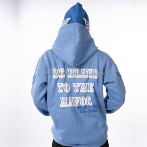 Survêtement de streetwear d'hiver en coton 100% avec pantalon de survêtement et sweat-shirt à capuche, coupe ample et évasée, fermeture éclair, effet délavé - Product Image 3