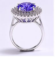 Anillo de Plata con Tanzanita Natural para Mujer |   Anillo Halo de Plata de Ley |   Anillo de Compromiso con Gema Azul Violeta, Regalo de Joyería