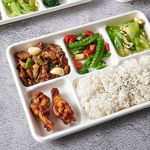 Assiette jetable en bagasse de canne à sucre à 5 compartiments pour buffets, services de restauration rapide et restaurants, et traiteurs en extérieur - Product Image 1