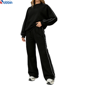 Conjunto Deportivo Personalizado con Logotipo, Conjunto de Chándal para Mujer, Ropa Deportiva de Manga Larga, Conjunto de 2 Piezas con Rayas para Gimnasio - Product Image 1