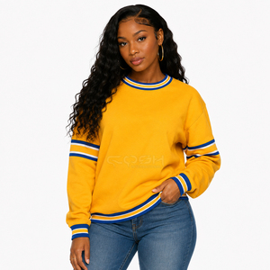Cosh International Sorority Sisterhood Yellow Crew Neck <b>Sweatshirt</b> With Blue And <b>White</b> Stripes Regular Fit Casual Knitted Cotton - Product Image 1