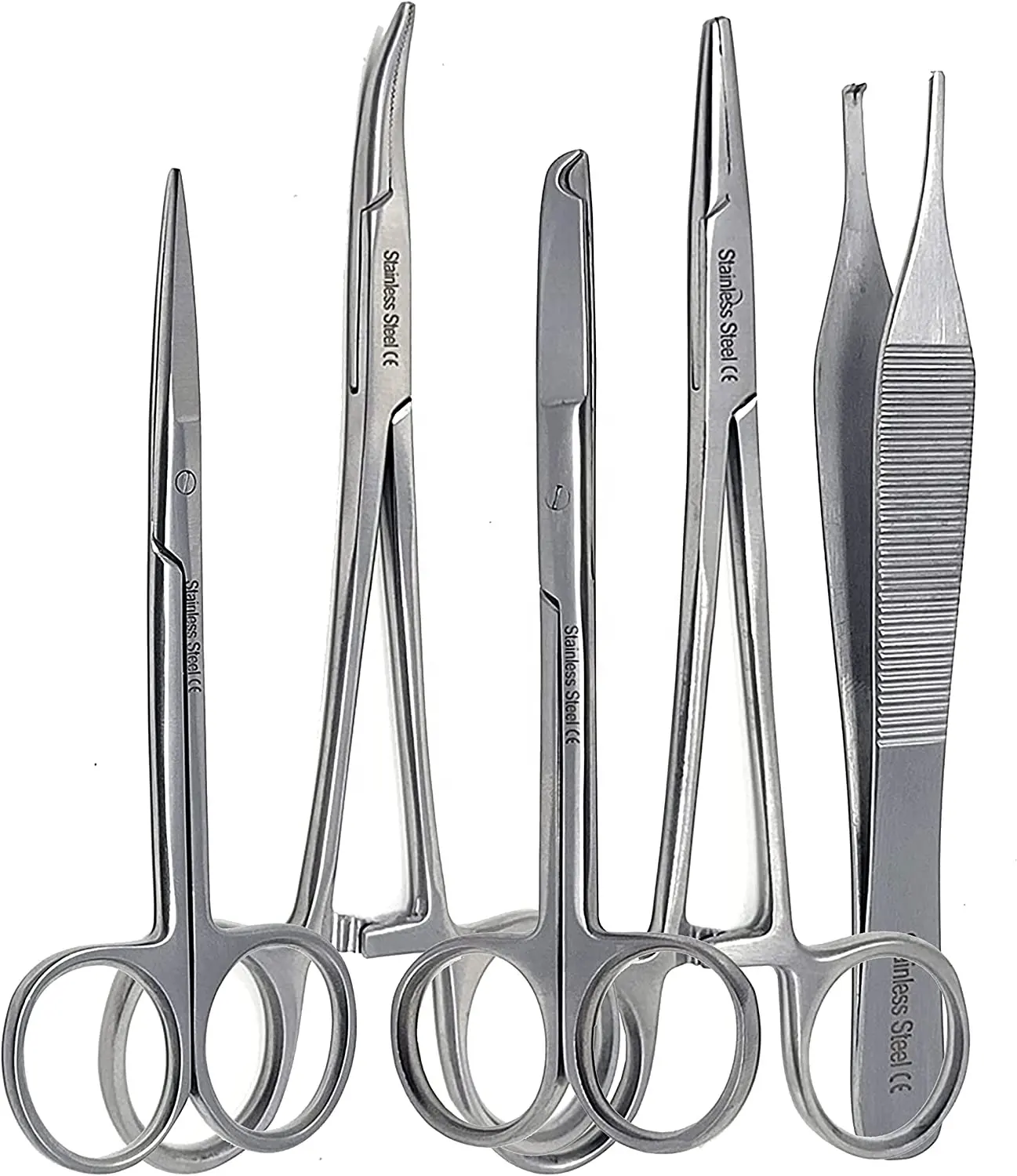 Premium Quality 5 Pieces Scissors Forceps Hemostats Needle Holders Suture Laceration Set Complete Suture Instrument Kit