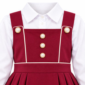 Uniforme Escolar para Niñas, Color Rosa Oscuro, Blusa Blanca de Manga Larga, Falda Plisada con Detalle de Botones - Product Image 3