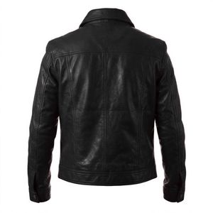 Chaqueta de Cuero Genuino Negra para Hombre, Estilo Moto Clásico, Cuello Camisero, Cierre de Botones, Corte Regular, Ropa de Otoño, Chaquetas para Hombre - Product Image 3