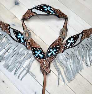 Ensemble de luxe de têtière et de collier de poitrail pour selle western anglaise, en cuir de qualité supérieure, orné de strass, fait main, personnalisé, pour l'équitation - Product Image 5