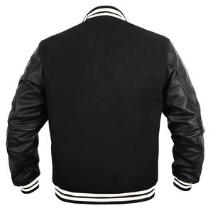 Veste universitaire unisexe noire avec manches en cuir PU, coupe-vent en tissu de laine, col montant, fermeture à boutons recouverts, vêtement décontracté pour l'hiver - Product Image 4