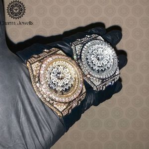 Montre de luxe Charm_Jewells en acier inoxydable, boîtier polygonal de 45 mm, mouvement à quartz analogique, mode masculine, accents de diamants, bracelet en caoutchouc - Product Image 3