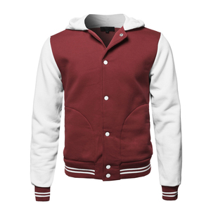 Chaqueta Varsity con Capucha para Hombre, Color Verde Oliva, Bloques de Color, Cierre de Botones a Presión, Estampado Trasero, Informal, para Otoño e Invierno - Product Image 3