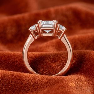 Elegant Rose Gold Radiant Cut Moissanite Engagement Wedding & Anniversary Three Stone Half Moon <b>Ring</b> High Quality Fine Jewellery - Product Image 5