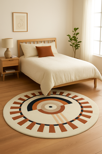Tapis en laine blanc brun arrondi personnalisé, motif unique en laine douce moderne, tapis de luxe pour salon, cadeau - Product Image 1