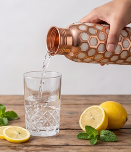 Botella de Agua de Cobre con Patrón Hexagonal de Textura Blanca y Dorada, Elegante y Ecológica para Uso Diario, Yoga, Gimnasio, Viajes, Regalo - Product Image 3