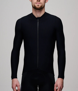 Maillot de cyclisme noir pour homme, manches longues, fermeture éclair intégrale, col montant, léger, haute performance, pour course sur route, tenue d'équipe personnalisée - Product Image 1