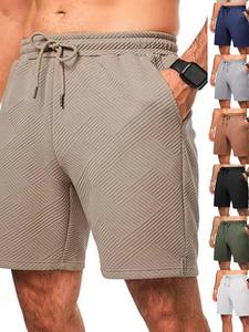 Shorts de bain pour homme gris clair à motif géométrique, séchage rapide, taille à cordon, décontractés, avec poches - Product Image 3