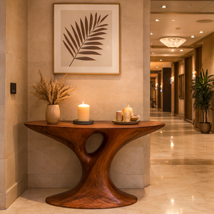 Console d'entrée sculpturale en bois massif naturel, design ondulé et organique moderne, meuble d'appoint incurvé pour entrée - Product Image 4