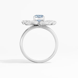 แหวนเพชรโมอิสซาไนต์ทรงรีสีน้ำเงิน ดีไซน์ดอกไม้ ประดับแบบหนามเตย ชุบโรเดียม พร้อมใบรับรอง น้ำหนัก 1.92 กะรัต ทอง 10K 14K 18K ขายส่ง - Product Image 3