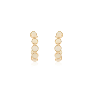 Pendientes de aro en forma de C con ópalo auténtico tallado cabujón, piedra de nacimiento de octubre, en oro amarillo de 18 quilates, joyería sencilla para mujer. - Product Image 1