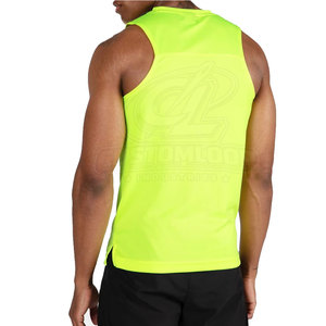 Customloop Men's <b>Neon</b> Yellow Sleeveless Tank <b>Top</b> O-Neck Quick Dry Athletic Wear Sporty Style Embroidery Logo Front - Product Image 4