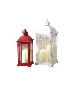 Elegant Modern Design Customizable Iron Lanterns White <b>Red</b> Handmade Eco-Friendly for Christmas Tabletop Hanging <b>Candle</b> Holder - Product Image 1