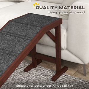 Rampa para Mascotas de Madera Maciza para Cama, 74 x 16 x 25 Pulgadas, Marrón, Escaleras para Perros con Alfombra Antideslizante, Accesorio de Plataforma para Sala de Estar - Product Image 4