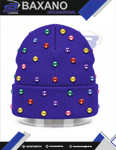 Casquette d'hiver en tricot bleu avec embellissements en strass pour femmes de la sororité Sigma Gamma Rho SGR, avec broderie en chenille - Product Image 5