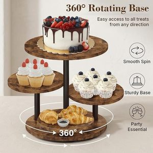 Rustic Wooden <b>Cake</b> Stand 3 <b>Tier</b> Round Display Rack Tabletop Dessert Server for Bakery Home Decor - Product Image 3