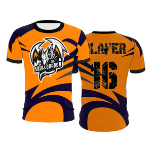 Maillot de sport électronique pour homme SkullDragon, orange et violet, impression par sublimation, séchage rapide, 100 % polyester, col rond, vêtements de sport d'équipe - Product Image 1