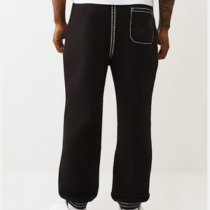 <b>Men's</b> Black Cotton Sweatpants With White Side Stripe <b>Elastic</b> Waist Drawstring Casual Joggers Loose Fit Autumn Wear - Product Image 2