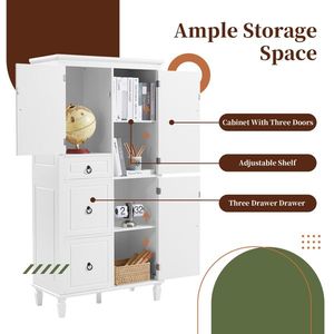 Elegante Mobiletto Multifunzionale Retrò per Bagno con 3 Cassetti e 3 Scomparti Chiusi con Ripiani Regolabili - Product Image 5