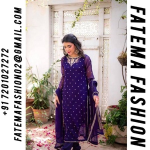 Indien pakistanais dames tenue fantaisie Georgette broderie séquence haut bas Dupatta violet velours soie cousu pour adultes - Product Image 2